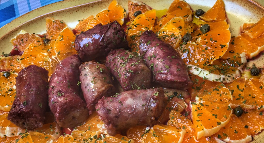 Italian Sausage on orange and caper&nbsp;salad